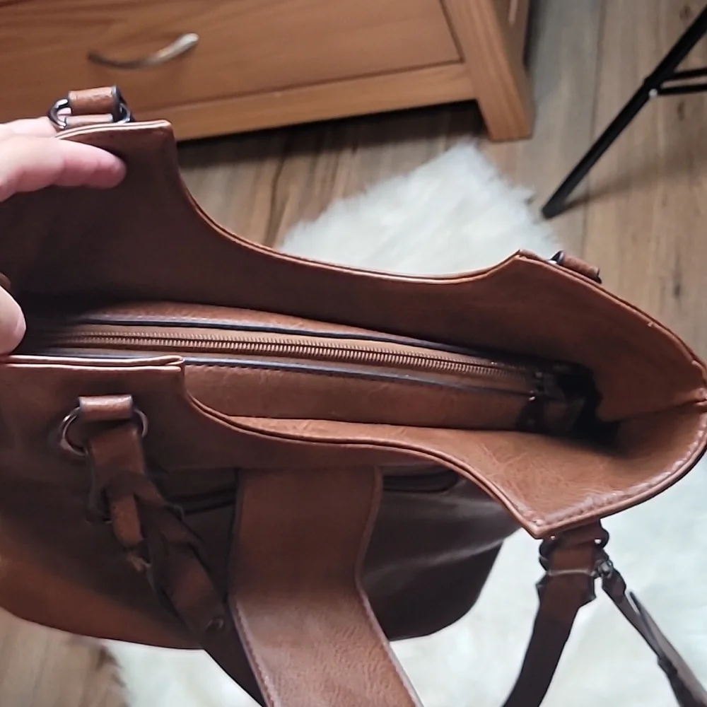 Sam & Hadley Brown Vegan Leather Boho Shoulder Bag Tote Purse